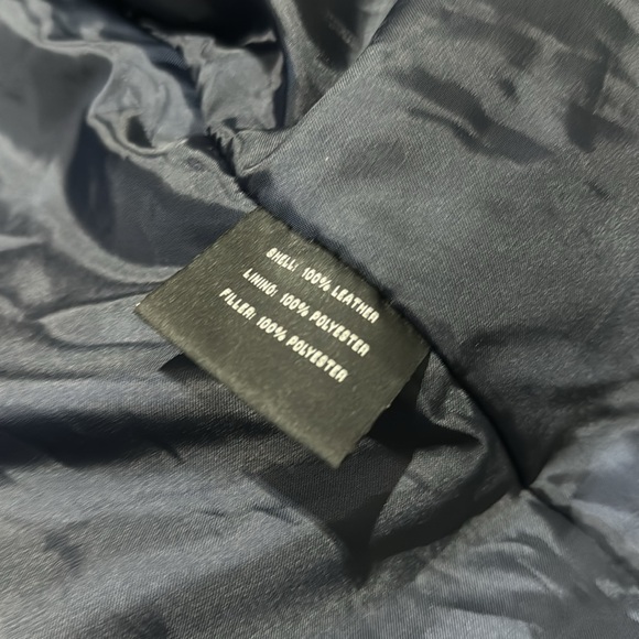 Blue Patchwork Leather Jacket, Hand-Painted w/Skulls (L) - Picture 7 of 7